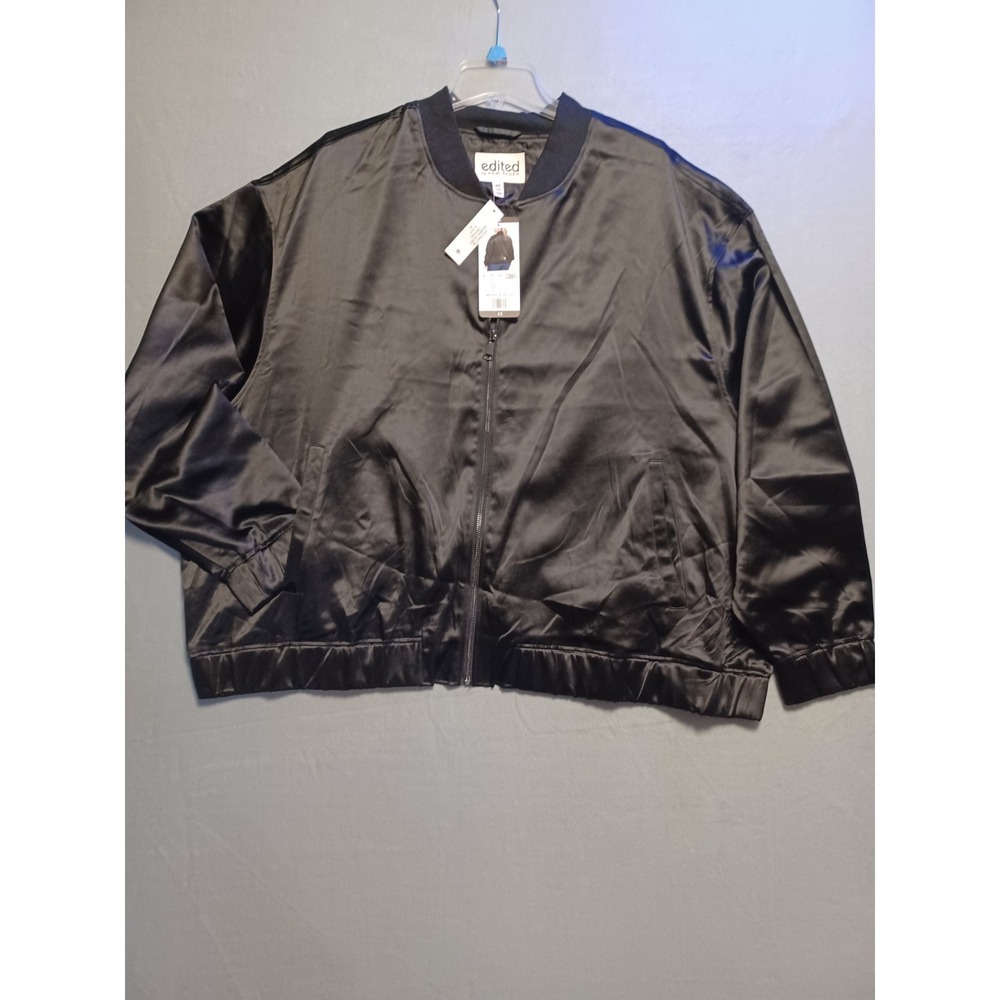 Edited by Remi Bader Black Satin Bomber Jacket ERW5006 Plus Size 4X NWT